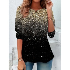 Women's Long Sleeve Tee T-shirt Spring/Fall Ombre Printing Crew Neck Casual Top