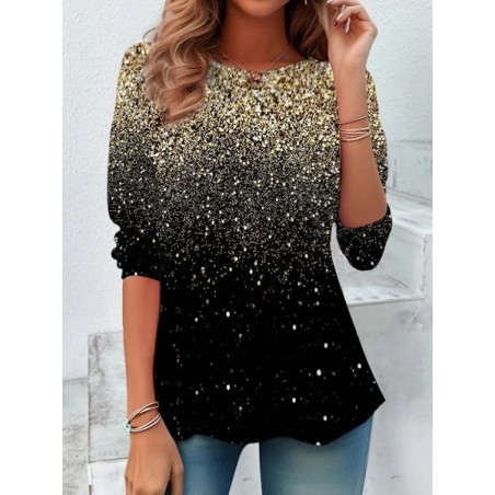 Women's Long Sleeve Tee T-shirt Spring/Fall Ombre Printing Crew Neck Casual Top