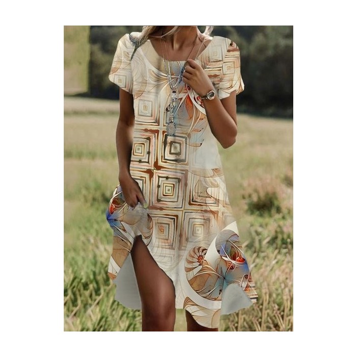 Women's Short Sleeve Summer Floral Dress Crew Neck Daily Going Out Casual Midi H-Line T-Shirt Dress