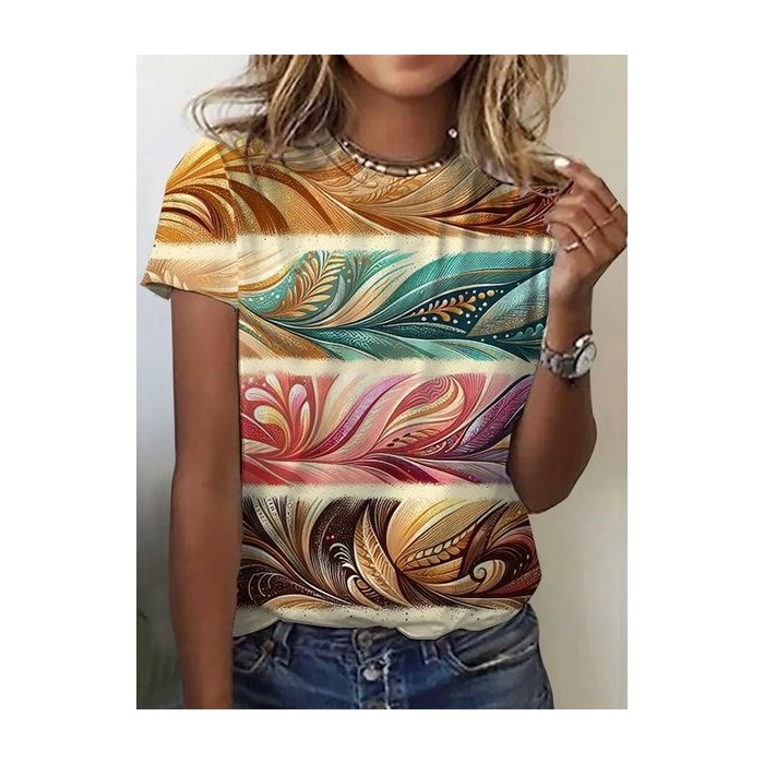 Women's Short Sleeve Tee T-shirt Summer Abstract Crew Neck Casual Top