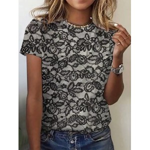 Women's Short Sleeve Tee T-shirt Summer Floral Jersey Crew Neck Daily Going Out Casual Top