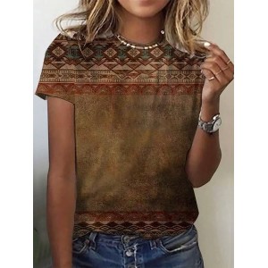 Women's Short Sleeve Tee T-shirt Summer Ethnic Jersey Crew Neck Daily Going Out Casual Top