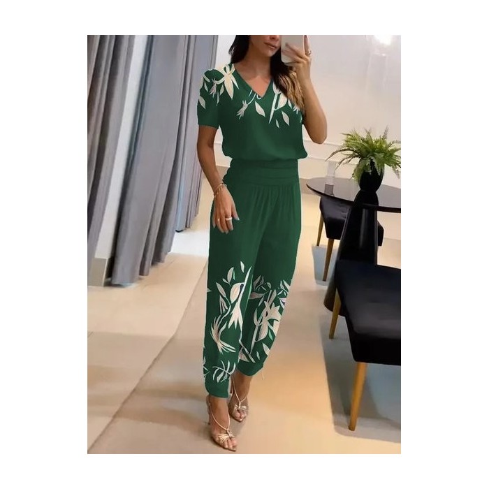 Women's Jersey Floral Pattern Daily Going Out Two Piece Set Short Sleeve Casual Summer Top With Pants Matching Set