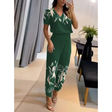 Women's Jersey Floral Pattern Daily Going Out Two Piece Set Short Sleeve Casual Summer Top With Pants Matching Set