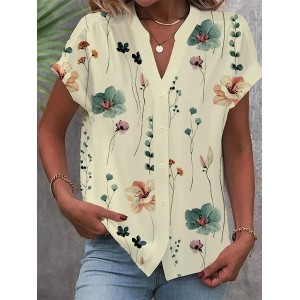 Buttoned Floral Loose Casual Blouse