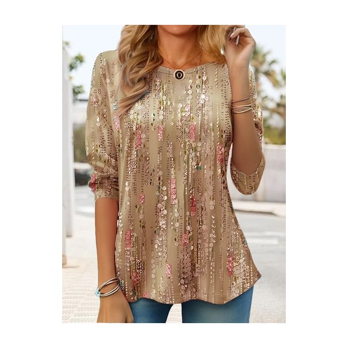 Casual Crew Neck Loose Floral T-Shirt