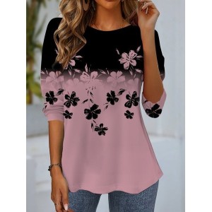 Women's Long Sleeve Tee T-shirt Spring/Fall Floral Jersey Crew Neck Daily Going Out Casual Top