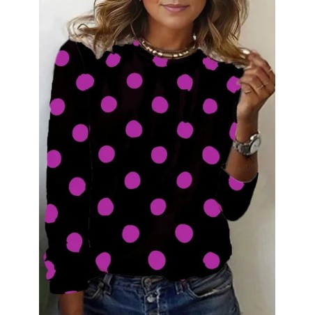 Women's Long Sleeve Tee T-shirt Spring/Fall Polka Dots Jersey Crew Neck Daily Going Out Casual Top