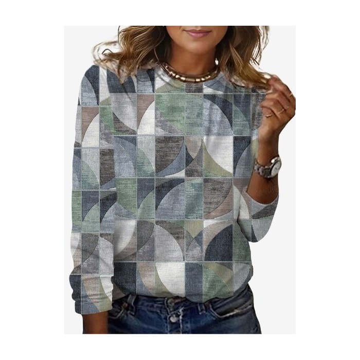 Women's Long Sleeve Tee T-shirt Spring/Fall Geometric Jersey Crew Neck Daily Going Out Casual Top