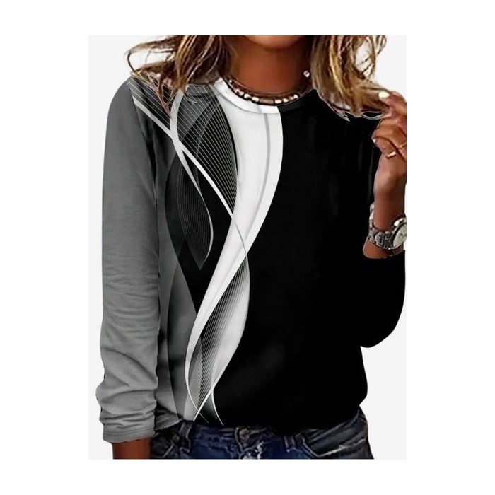 Women's Long Sleeve Tee T-shirt Spring/Fall Geometric Jersey Crew Neck Daily Going Out Casual Top