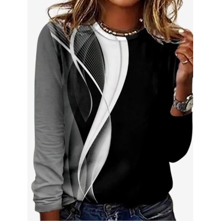 Women's Long Sleeve Tee T-shirt Spring/Fall Geometric Jersey Crew Neck Daily Going Out Casual Top