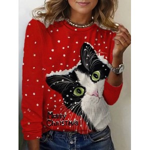 Women's Long Sleeve Tee T-shirt Spring/Fall Christmas Jersey Crew Neck Vacation Going Out Casual Top