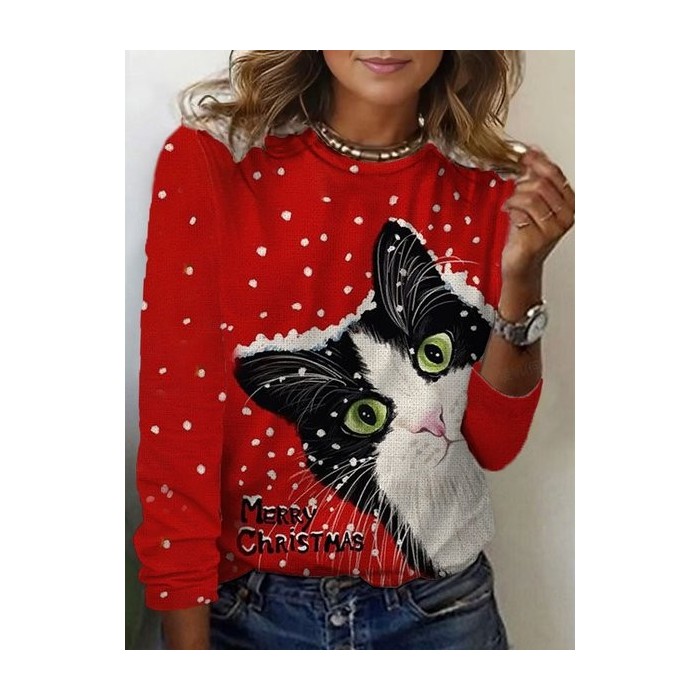 Women's Long Sleeve Tee T-shirt Spring/Fall Christmas Jersey Crew Neck Vacation Going Out Casual Top