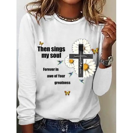 Women's Long Sleeve Tee T-shirt Spring/Fall Text Letters Jersey Crew Neck Daily Going Out Casual Top