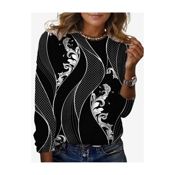 Women's Long Sleeve Tee T-shirt Spring/Fall Geometric Jersey Crew Neck Daily Going Out Casual Top