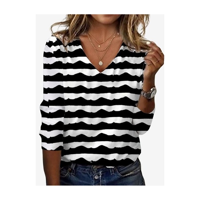 Women's Long Sleeve Tee T-shirt Spring/Fall Geometric Jersey V Neck Daily Going Out Casual Top