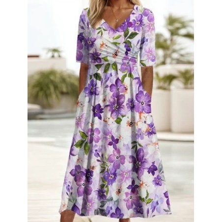 Women's Short Sleeve Summer Floral Dress V Neck Daily Going Out Casual Maxi A-Line