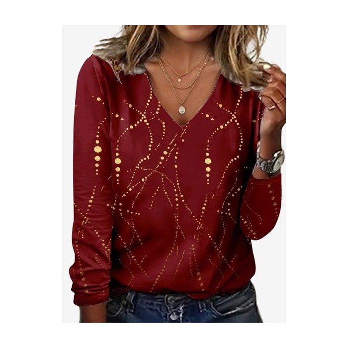 Women's Long Sleeve Tee T-shirt Spring/Fall Geometric Jersey V Neck Daily Going Out Casual Top