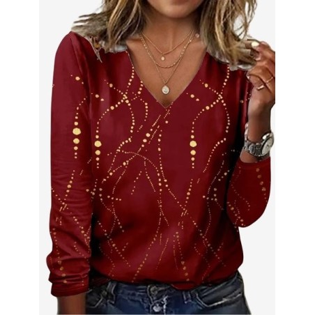 Women's Long Sleeve Tee T-shirt Spring/Fall Geometric Jersey V Neck Daily Going Out Casual Top