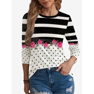Women's Long Sleeve Tee T-shirt Spring/Fall Striped Jersey Crew Neck Holiday Going Out Casual Top