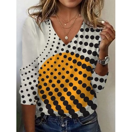 Women's Long Sleeve Tee T-shirt Spring/Fall Polka Dots Jersey V Neck Daily Going Out Casual Top