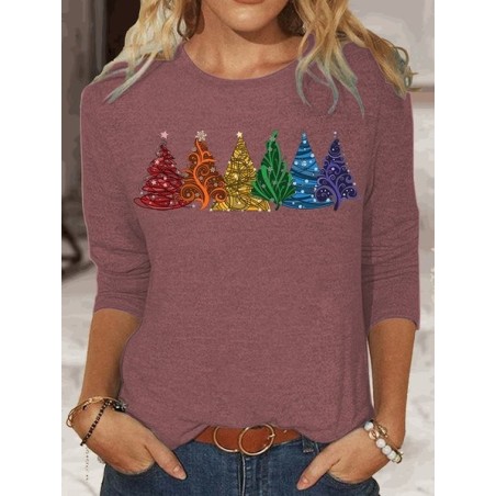 Women's Long Sleeve Tee T-shirt Spring/Fall Christmas Tree Jersey Crew Neck Daily Going Out Casual Top