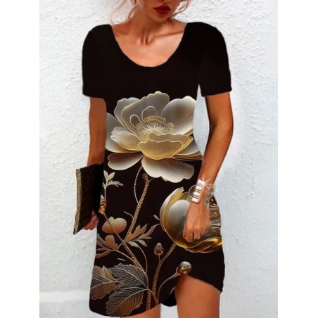 Women's Short Sleeve Summer Floral Jersey Dress Crew Neck Daily Going Out Casual Mini H-Line TUNIC