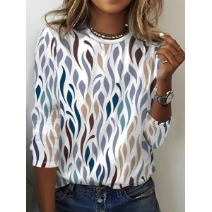 Women's Long Sleeve Tee T-shirt Spring/Fall Abstract Jersey Crew Neck Daily Going Out Casual Top