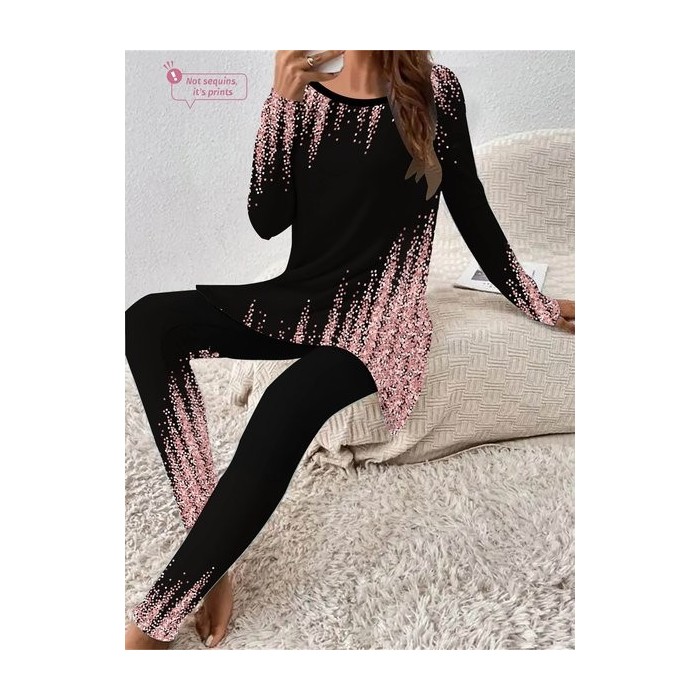 Women's Jersey Abstract Daily Going Out Two Piece Set Long Sleeve Casual Spring/Fall Top With Pants Matching Set