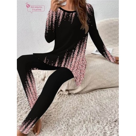 Women's Jersey Abstract Daily Going Out Two Piece Set Long Sleeve Casual Spring/Fall Top With Pants Matching Set