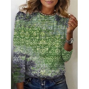 Women's Long Sleeve Tee T-shirt Spring/Fall Ethnic Jersey Crew Neck Holiday Going Out Casual Top
