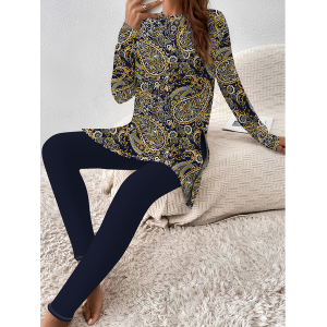 Women's Jersey Ethnic Daily Going Out Two Piece Set Long Sleeve Casual Spring/Fall Top With Pants Matching Set