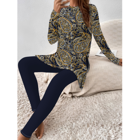 Women's Jersey Ethnic Daily Going Out Two Piece Set Long Sleeve Casual Spring/Fall Top With Pants Matching Set