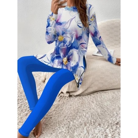 Women's Jersey Floral Daily Going Out Two Piece Set Long Sleeve Casual Spring/Fall Top With Pants Matching Set
