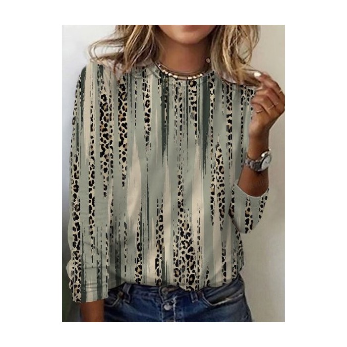 Women's Long Sleeve Tee T-shirt Spring/Fall Leopard Jersey Crew Neck Daily Going Out Casual Top