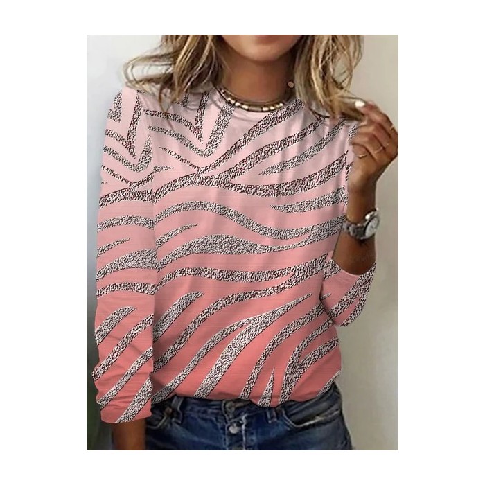 Women's Long Sleeve Tee T-shirt Spring/Fall Geometric Jersey Crew Neck Daily Going Out Casual Top