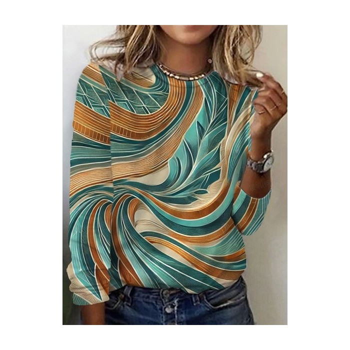 Women's Long Sleeve Tee T-shirt Spring/Fall Geometric Jersey Crew Neck Daily Going Out Casual Top