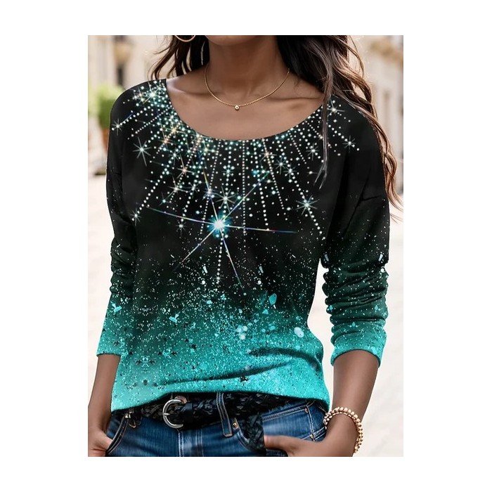 Women's Long Sleeve Tee T-shirt Spring/Fall Ombre Jersey Crew Neck Daily Going Out Casual Top
