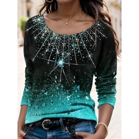 Women's Long Sleeve Tee T-shirt Spring/Fall Ombre Jersey Crew Neck Daily Going Out Casual Top