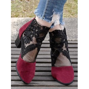 Lace Split Joint Chunky Heel Sandals Boots with Back Zip