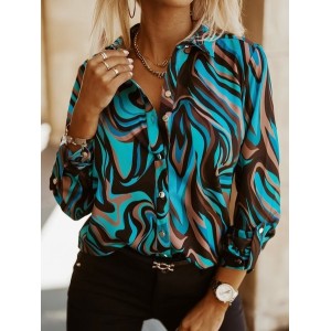 Women Geometric V Neck Long Sleeve Shirt Printing Casual Daily Spring/Fall Top