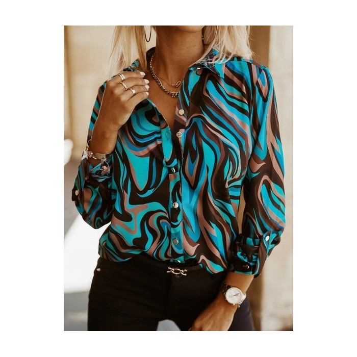 Women Geometric V Neck Long Sleeve Shirt Printing Casual Daily Spring/Fall Top