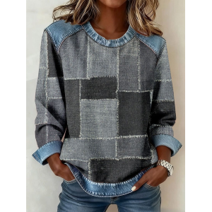 Women Abstract Crew Neck Printing Vintage Spring/Fall Long Sleeve Sweatshirt