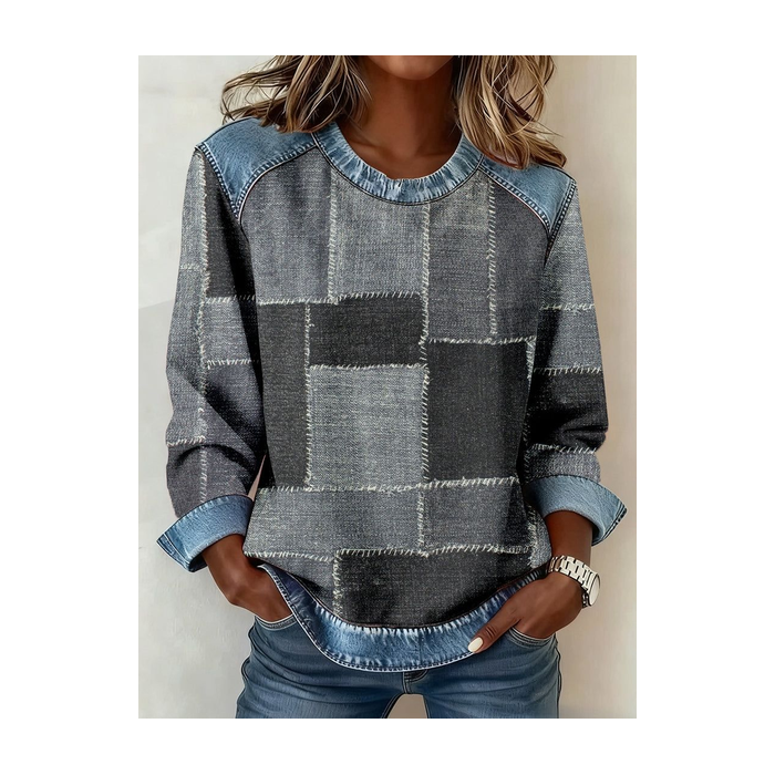 Women Abstract Crew Neck Printing Vintage Spring/Fall Long Sleeve Sweatshirt