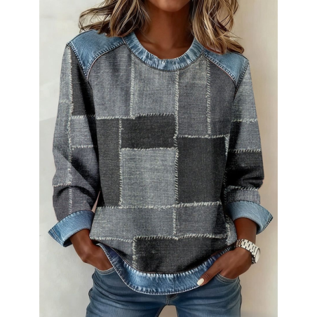 Women Abstract Crew Neck Printing Vintage Spring/Fall Long Sleeve Sweatshirt