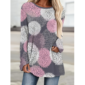 Women Abstract Long Sleeve Tee T-shirt Crew Neck Printing Casual Graphic Tee Spring/Fall Top