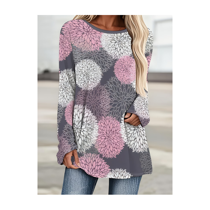 Women Abstract Long Sleeve Tee T-shirt Crew Neck Printing Casual Graphic Tee Spring/Fall Top