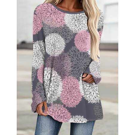 Women Abstract Long Sleeve Tee T-shirt Crew Neck Printing Casual Graphic Tee Spring/Fall Top