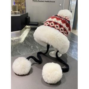 Winter Knitted Thickened Fleece-lined Neck Protector Warm Jacquard Pattern Versatile Casual Ear-covering Hat