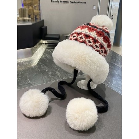 Winter Knitted Thickened Fleece-lined Neck Protector Warm Jacquard Pattern Versatile Casual Ear-covering Hat